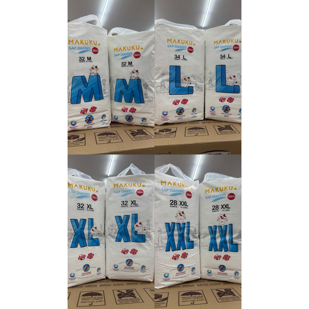 MAKUKU SAP DIAPERS SLIM PANTS M32, L34, XL32 (KEMASAN LAMA)