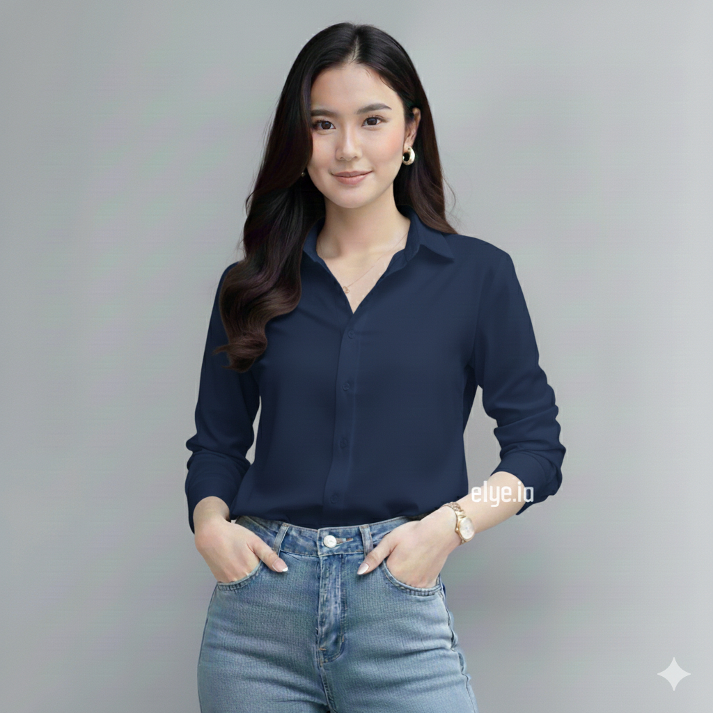 Kemeja Wanita Polos Wanita Atasan Putih Hitam Kemeja Kerja Baju Wanita Formal Kemeja Polos Wanita