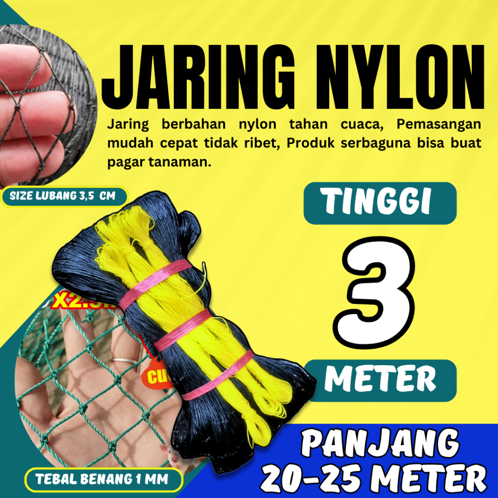 Jaring Ayam Lebar 3 Meter x panjang 25 meter Jaring Kandang Ayam Jaring Pagar Tanaman Waring, Jaring