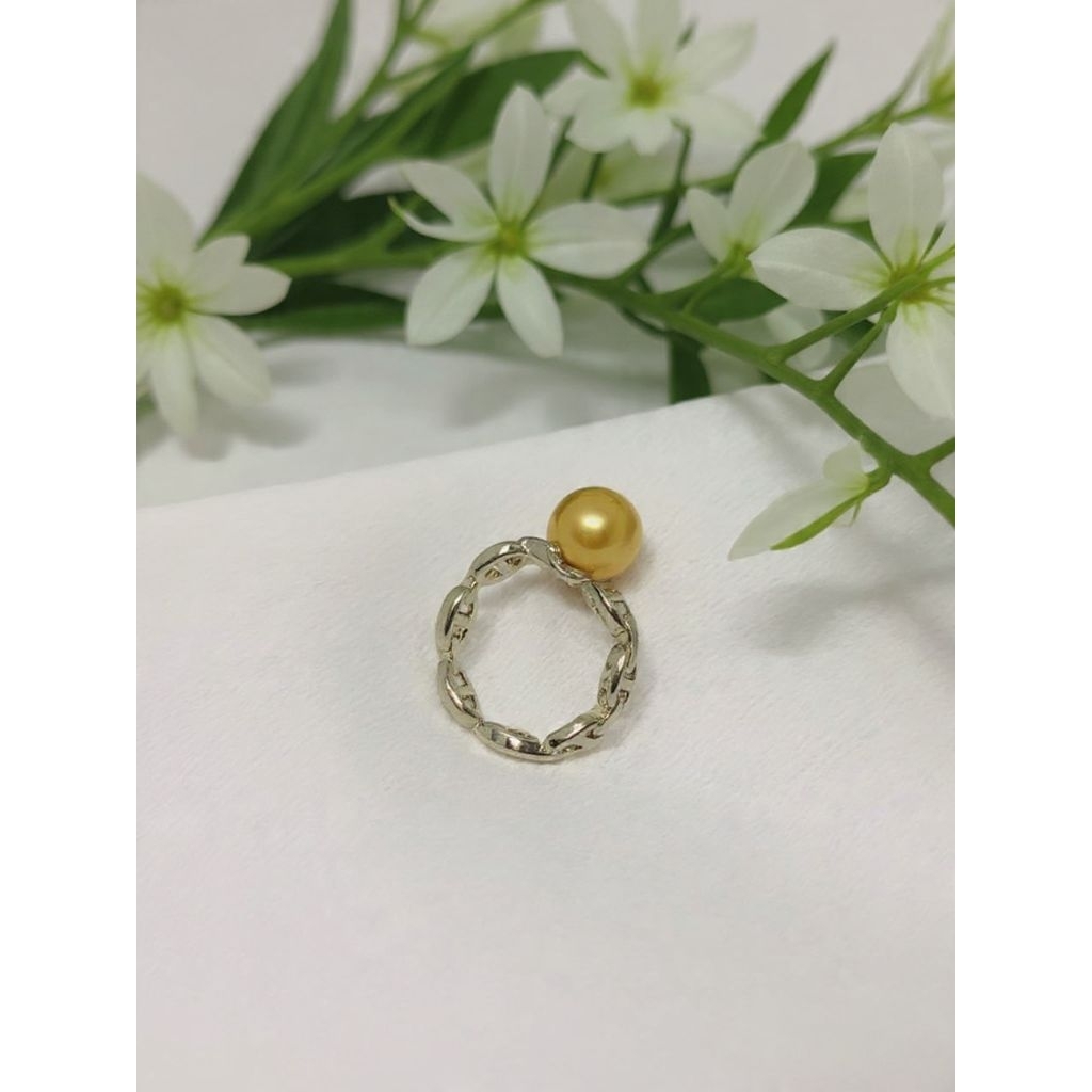 Cincin Mutiara Laut  Asli - Rangka Rantai Silver