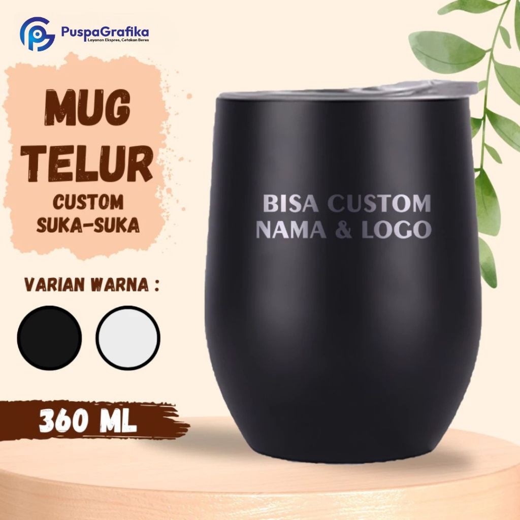 MUG EGG / MUG TELUR Custom 350 ML Cangkir Kopi FREE Custom Grafir NAMA / LOGO