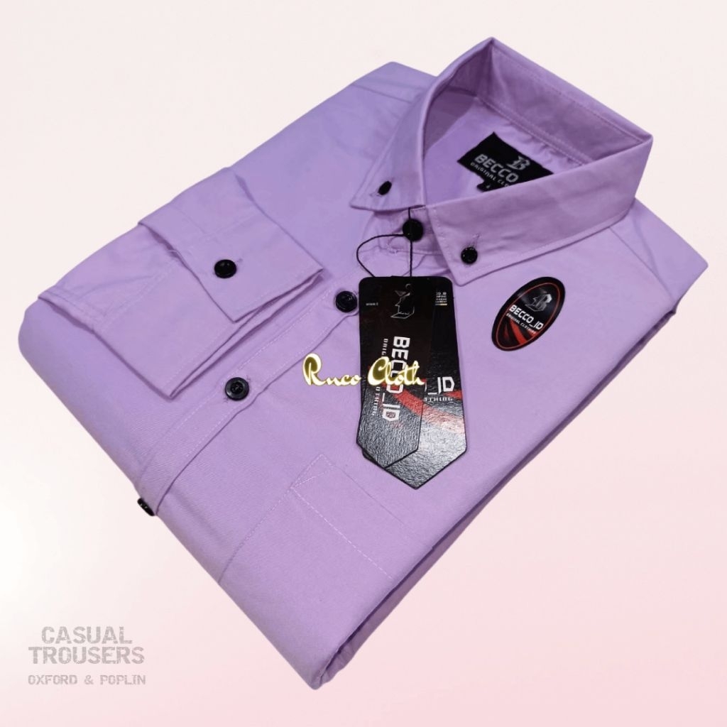 Kemeja Polos Casual Slimfit Lavender Ungu Muda Lengan Panjang & Pendek Katun Poplin Atasan Pakaian P