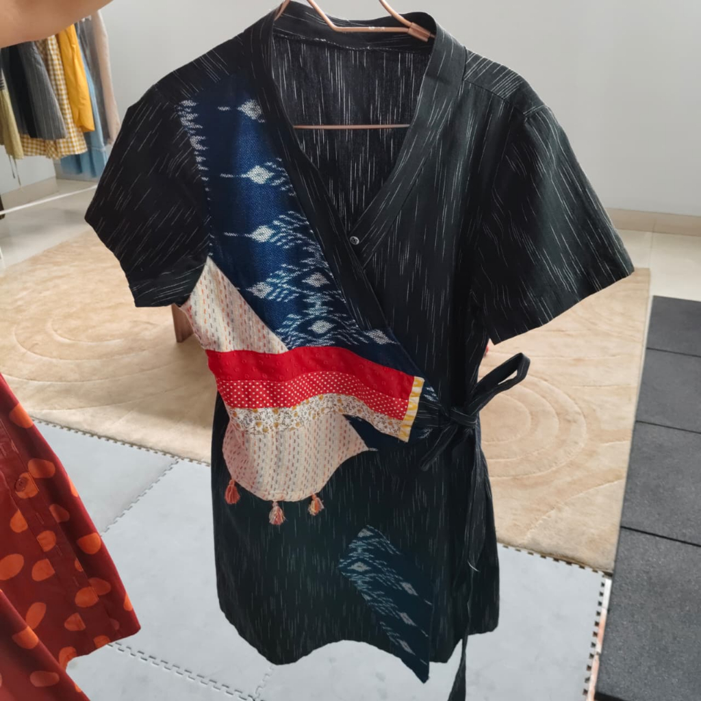 DRESS BATIK MODERN HITAM | DRESS KIMONO WANITA | DRESS ETNIK PRELOVED UNIK