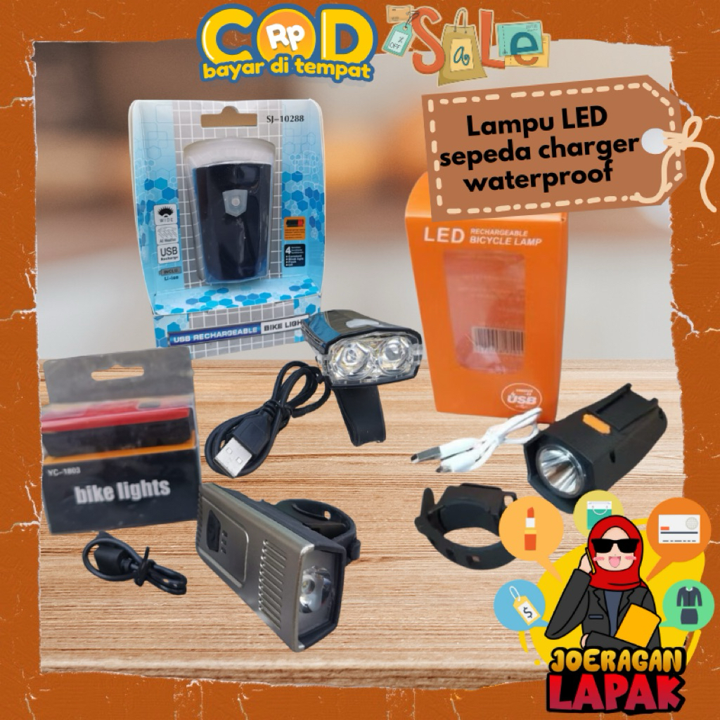 [JOERAGAN LAPAK] LAMPU SENTER DEPAN BELAKANG SEPEDA LED RECHARGEABLE CAS TERANG WATERPROOF ANTI AIR 