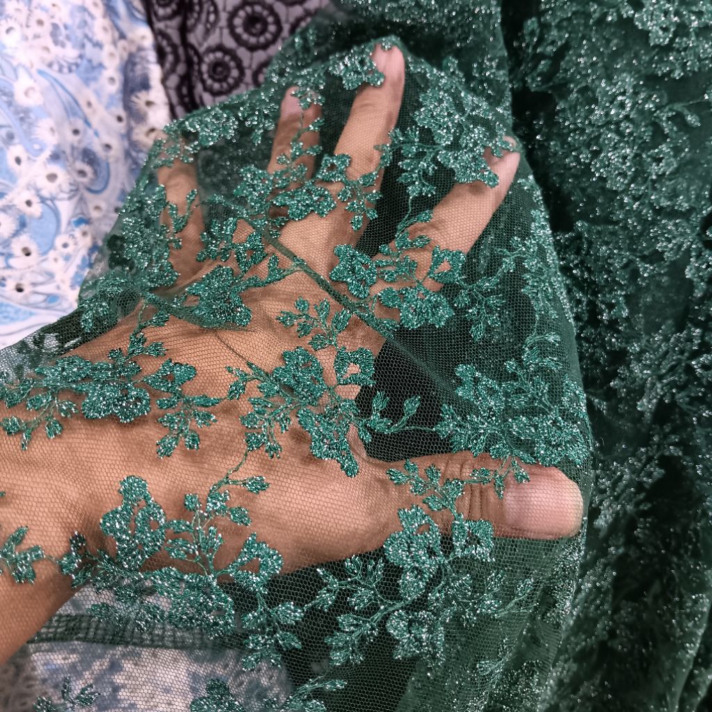 Katun BordirKain Katun Bordir Bunga Premium MeteranKatun Bordir Import Motif Elegan Bahan JahitKain 