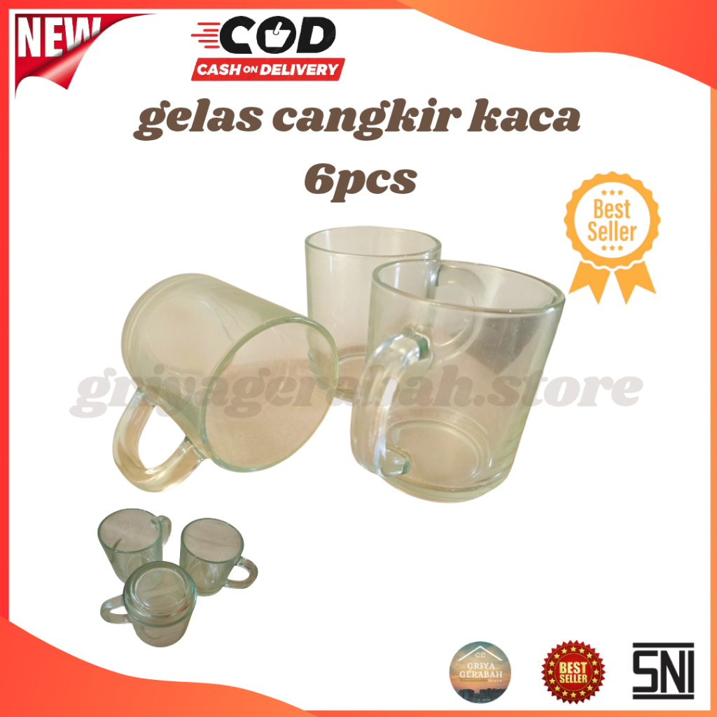 Gelas Gantil Kaca/Gelas Kopi/Gelas Kaca 6pcs