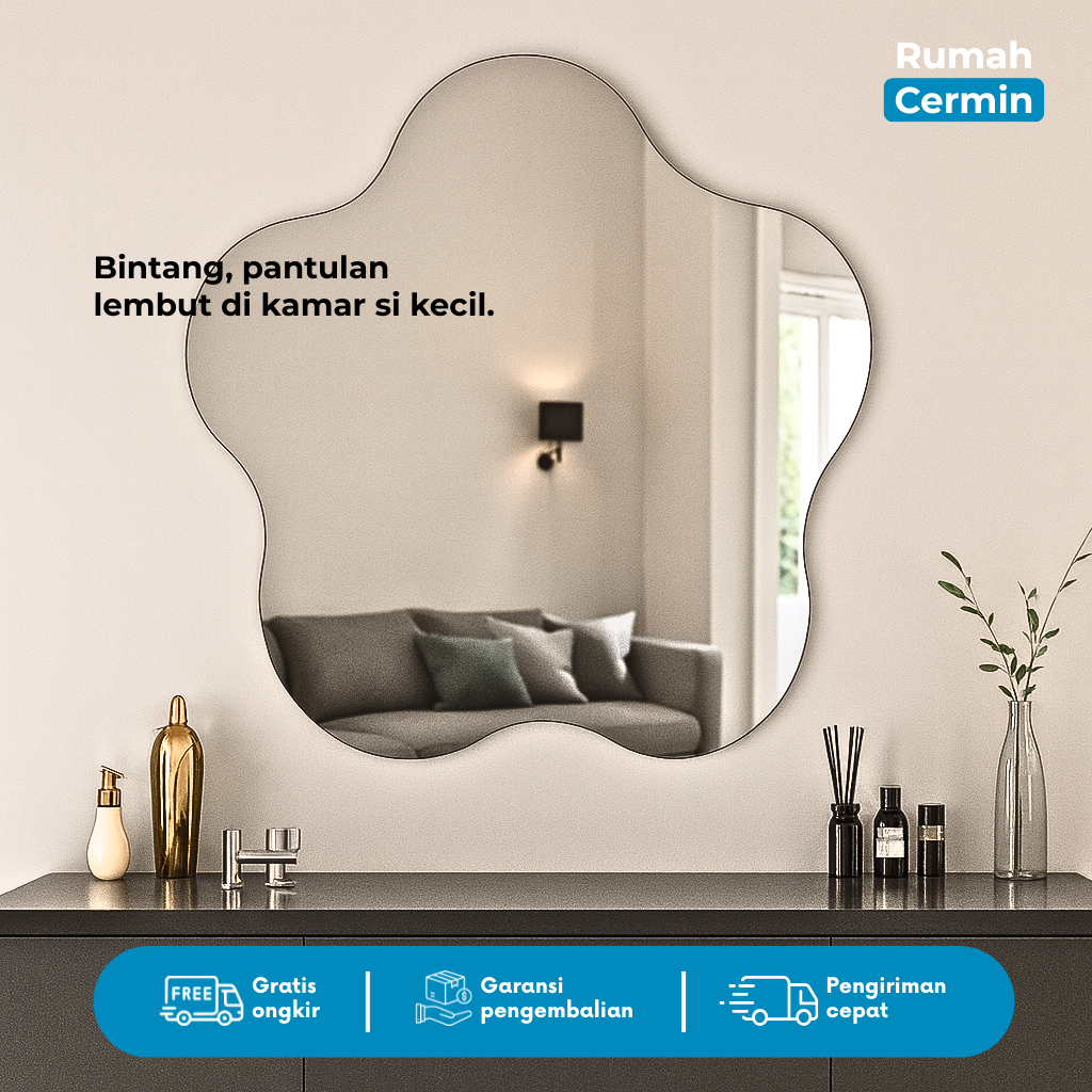 Rumah Cermin – Star Mirror Frameless | Cermin Bentuk Bintang Aesthetic