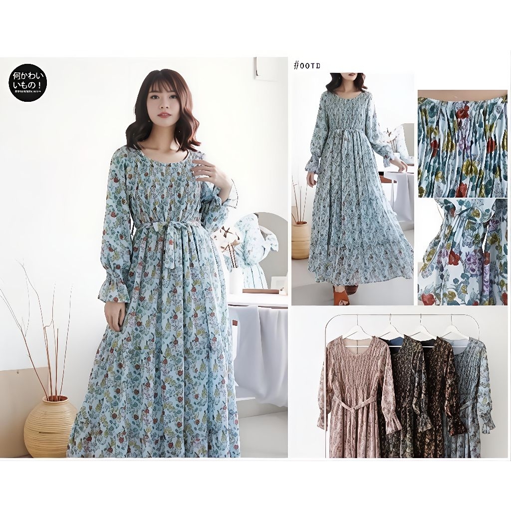 TATAOS BANGKOK BY YUNA SOFIA DRESS GAMIS SMOCK KERUT DADA MOTIF BUNGA POLKA CERUTY IMPORT