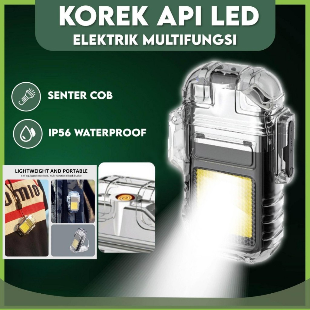 USB Elektrik Type C LED 3 Mode Lampu Senter Mini Tahan Air Pemantik Rokok Anti Angin Untuk Camping