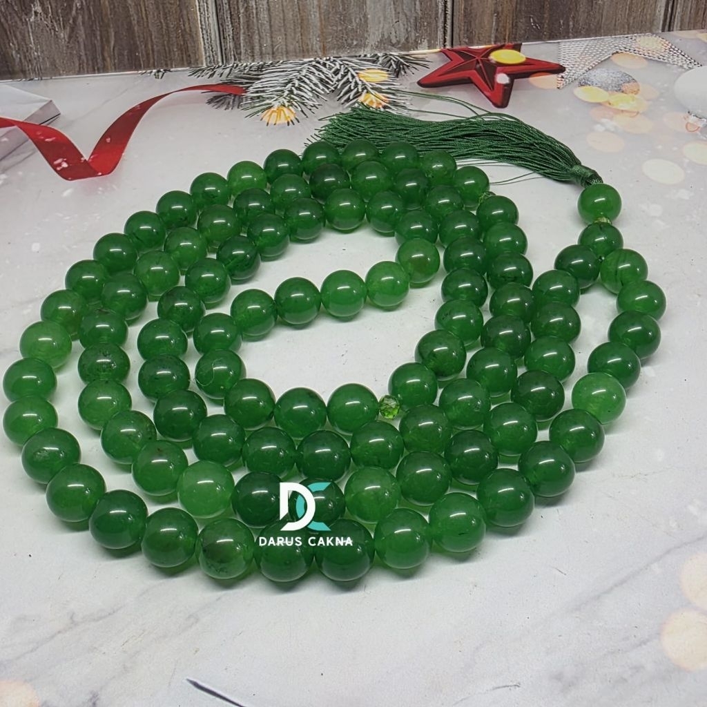 Tasbih batu giok hijau kristal super jumbo 12mm 99butir