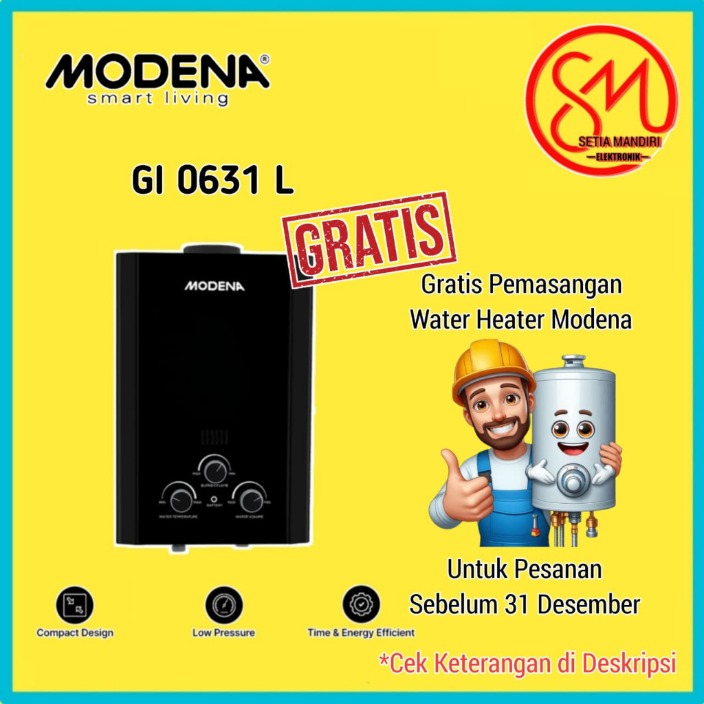 MODENA GI0631L Water Heater Gas Pemanas Air Mandi RAPIDO GI 0631 L SMEC