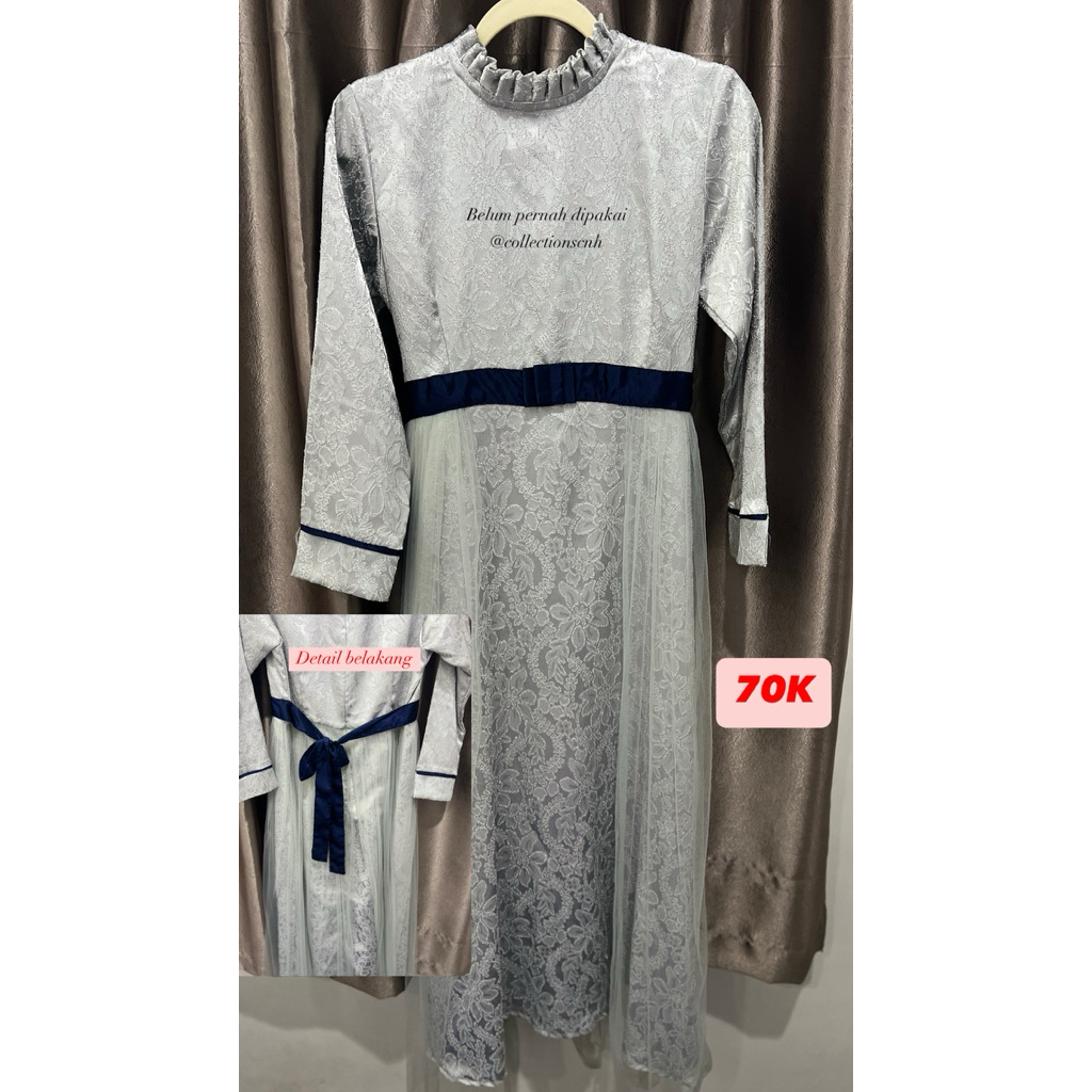 dress pesta silver navy