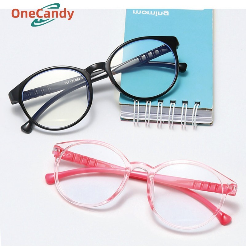 Kacamata Anti Radiasi Anti Cahaya Biru Anak Warna Pink Hitam Bingkai Bulat Fleksibel Anti UV400 Coco