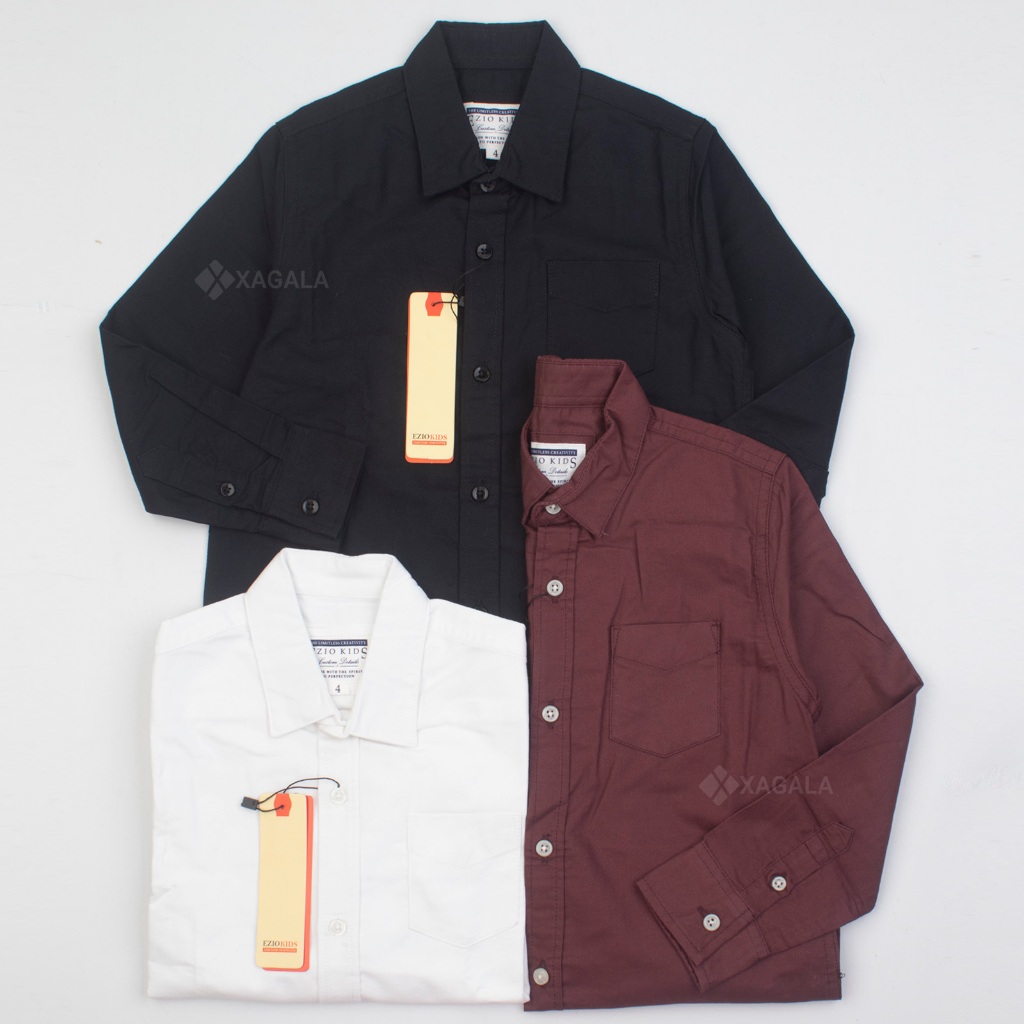 EZIO KIDS KEMEJA ANAK LAKI LAKI LENGAN PANJANG HITAM PUTIH PREMIUM BRANDED ORI ANAK TANGGUNG