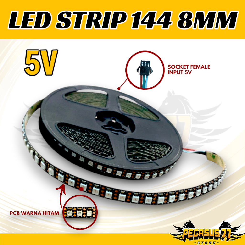 LED STRIP RGB WS2812B 5V 144 LED PER METER LEBAR 8MM PCB PUTIH HITAM LAMPU LED RGB WS2812 8 MM