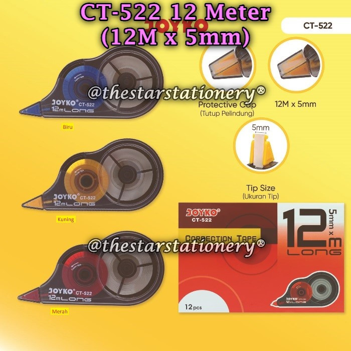 (1 Biji) GABUNGAN Correction Tape JOYKO CT-522 CT-522-GTM CT-522PTL CT-522-SNTM CT-522-SWDS (1 Buah)