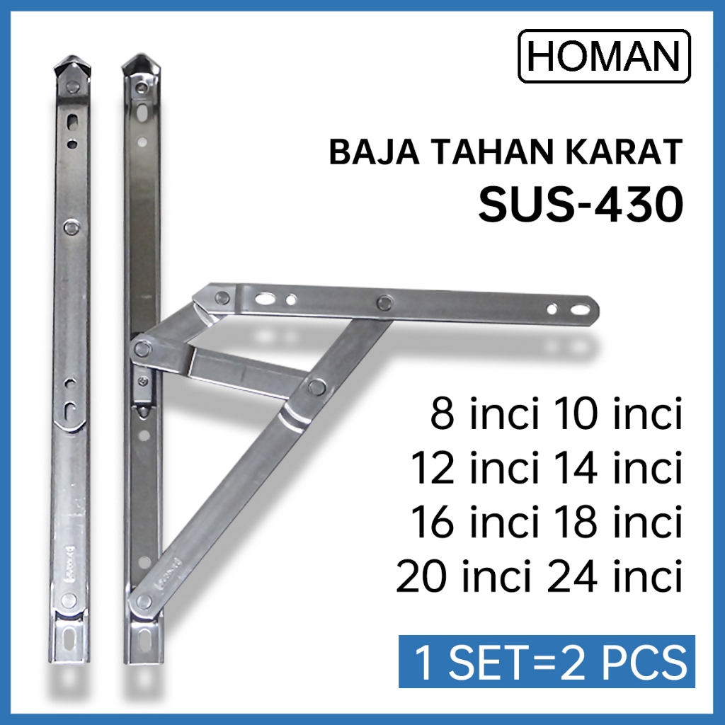 Homan SUS430 Engsel Casement Jendela Aluminium Anti Karat 8-20 Inci Engsel jendela Baja tahan karat