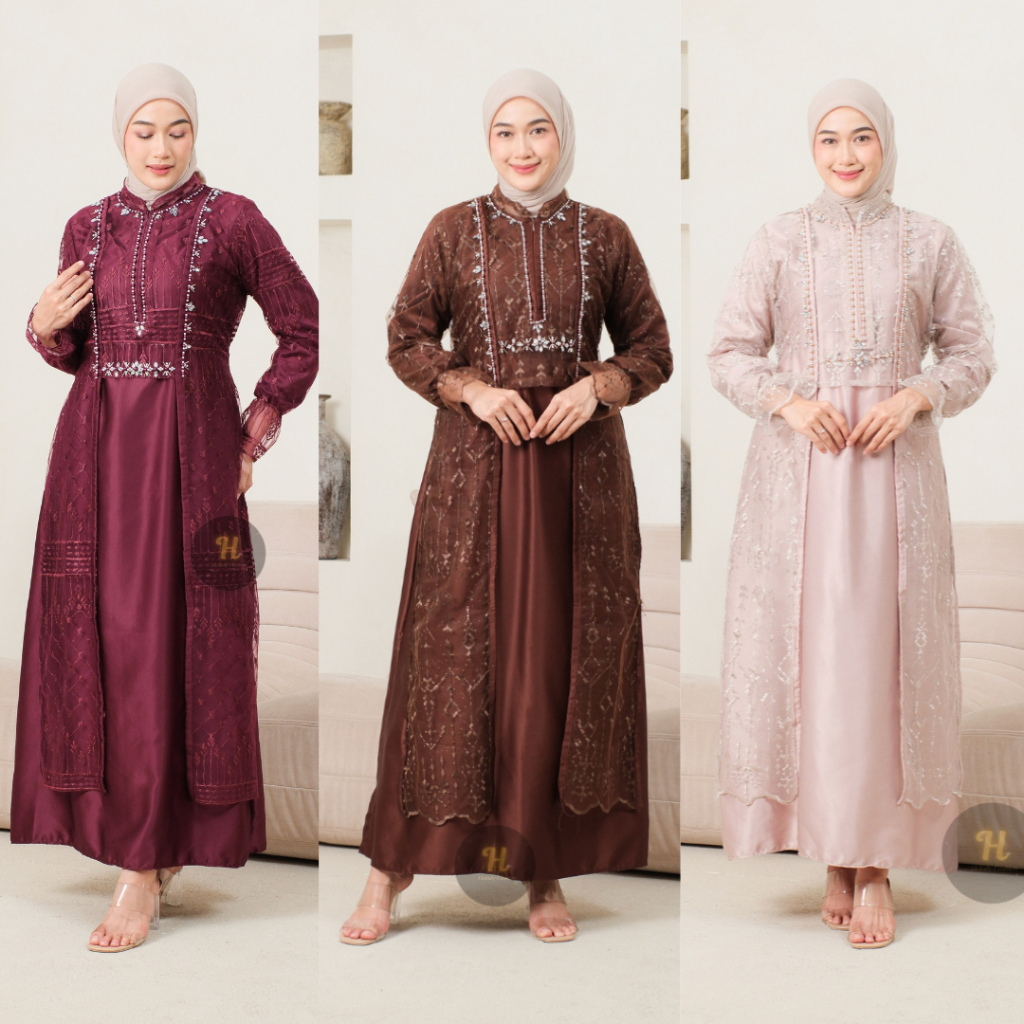 Anisa Set Outher Dress Pesta Mix Brukat Aplikasi Payet Busui Freindly  Dress Kondangan Dress Classy