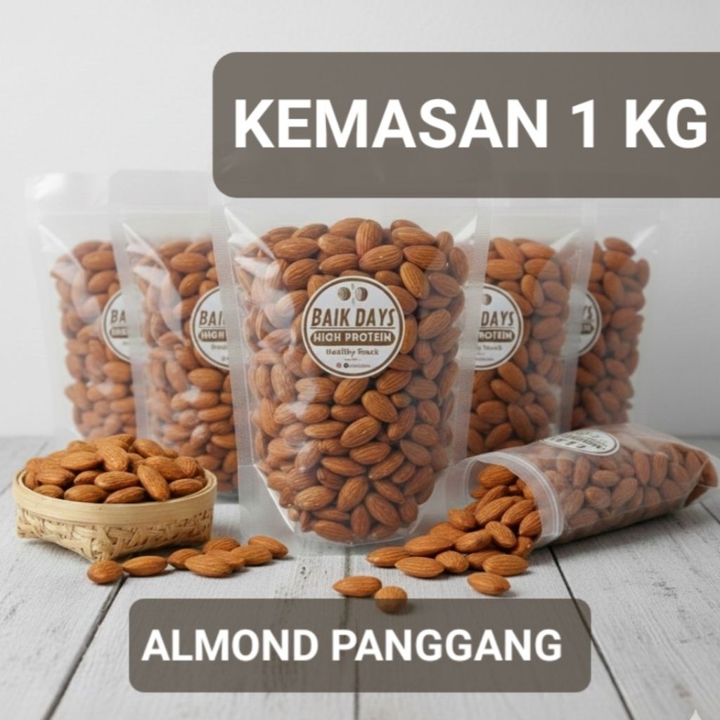 Kacang Almond Panggang 1 kg Utuh Premium / Roasted Whole Almond – Fresh Roast 250g | 500g | 1000g – 