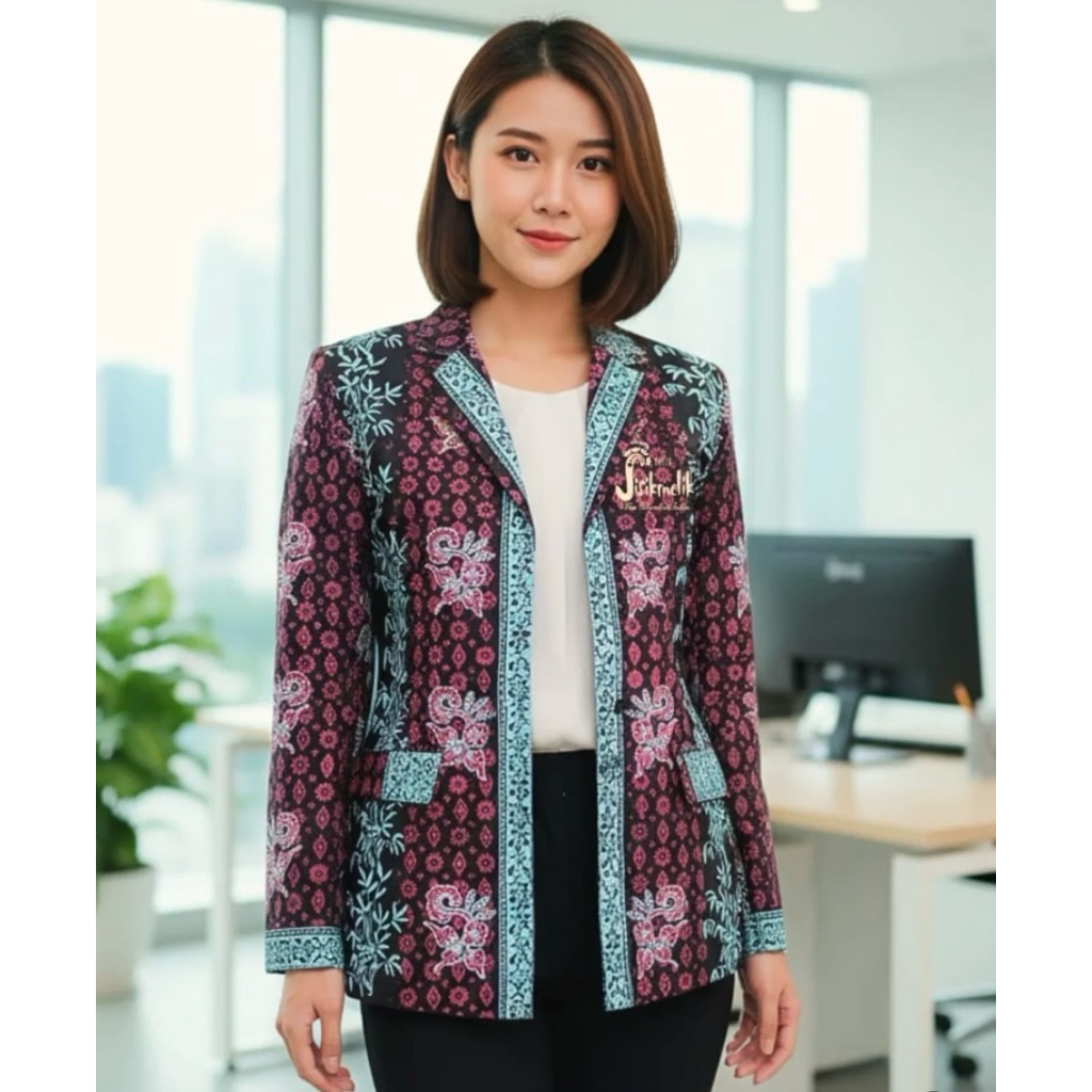 Blazer Batik Wanita Nusantara Batik Kerja Lengan Panjang