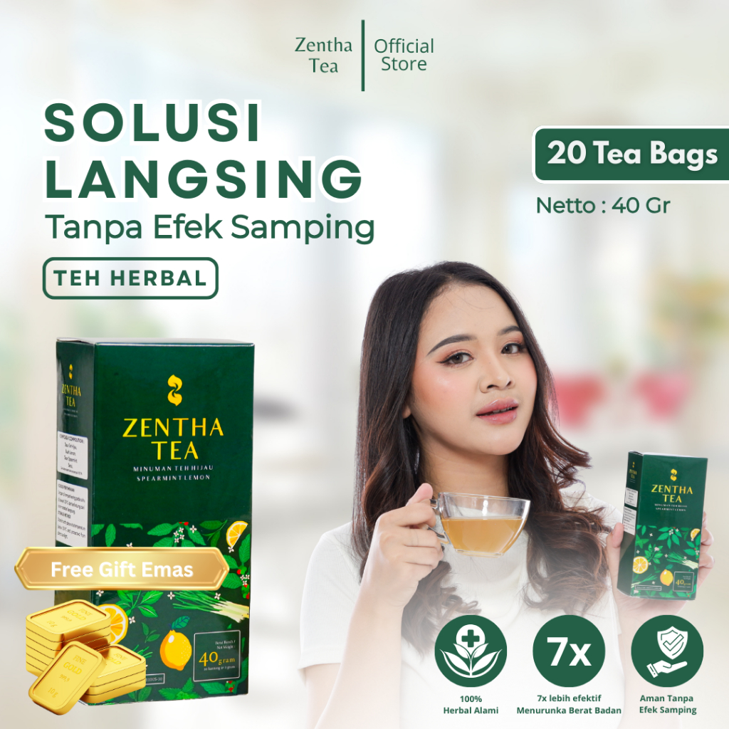 zentha teh pelangsing herbal bpom | teh hijau | diet detox