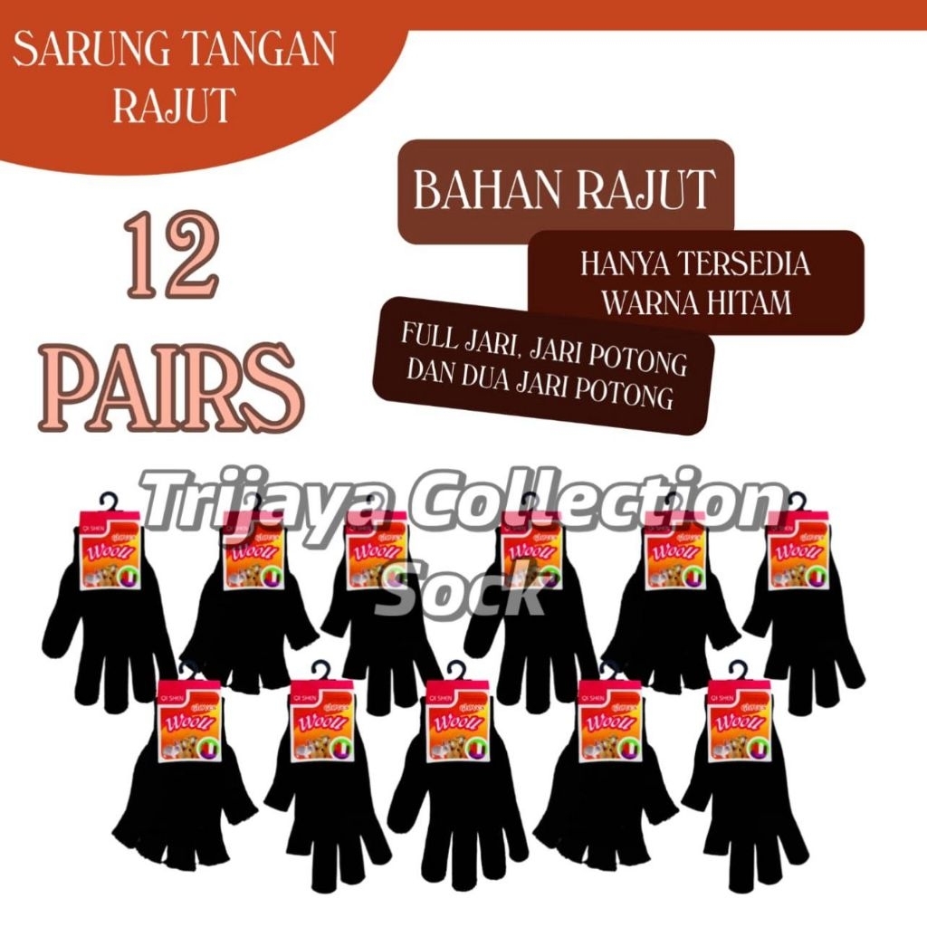 (Grosir) 1 Lusin Sarung Tangan Rajut Hitam