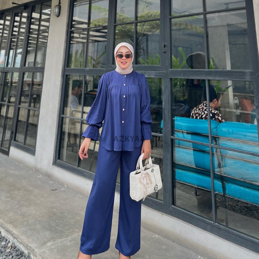 AZKYAA | Serena OneSet | Setelan Wanita Muslim Rayon Twill Premium | Setelan Polos, Longgar, Adem& E