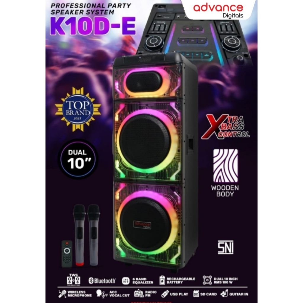 ADVANCE SPEAKER PORTABLE BLUETOOTH DOUBLE 10 INCH K10D-E