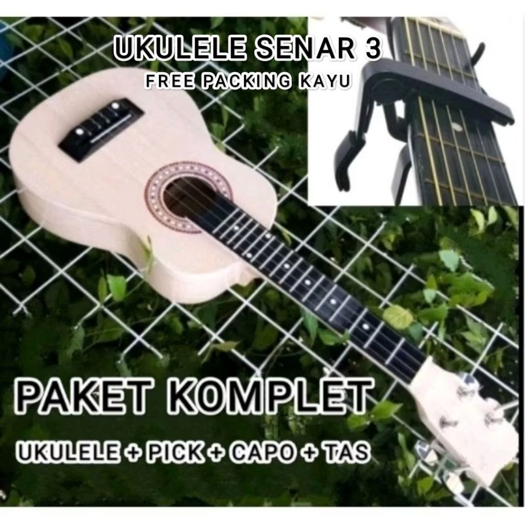 UKULELE SENAR 3 PACKING KAYU  // PAKET KOMPLET UKULELE //  KENTRUNG KENCRUNG SENAR 3  // TERMURAH TE