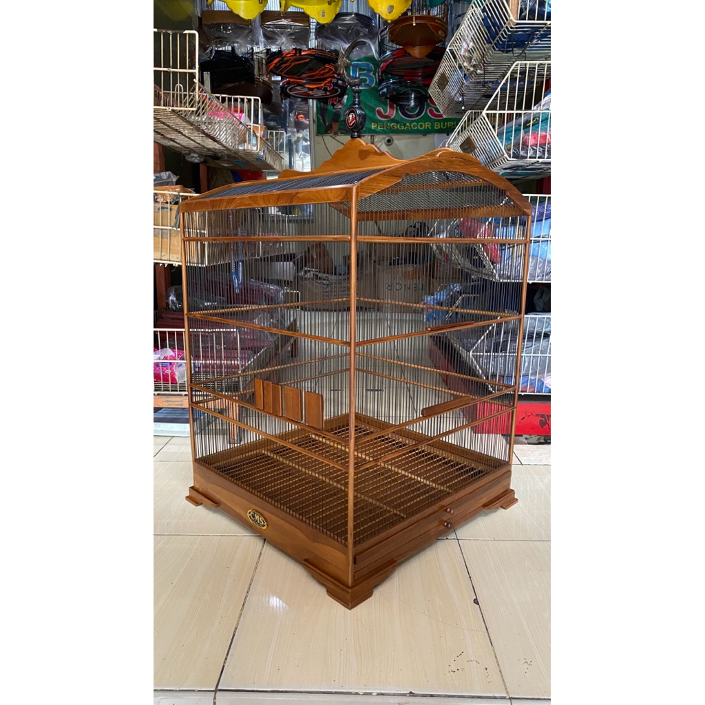 SANGKAR KANDANG BURUNG KOTAK JATI CMS LUXURY JUMBO RUJI FIBER