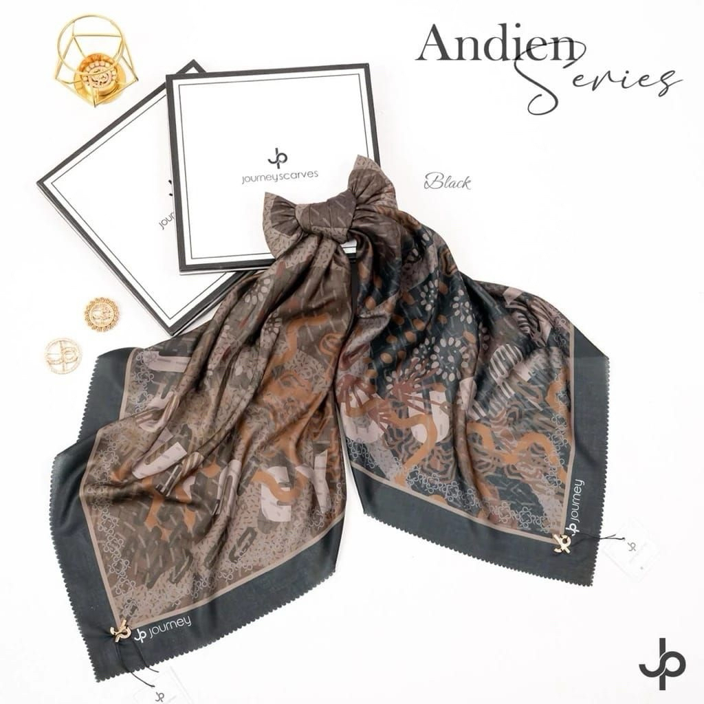 PROMO Andin Black Hijab Motif Printing Journey Scarves