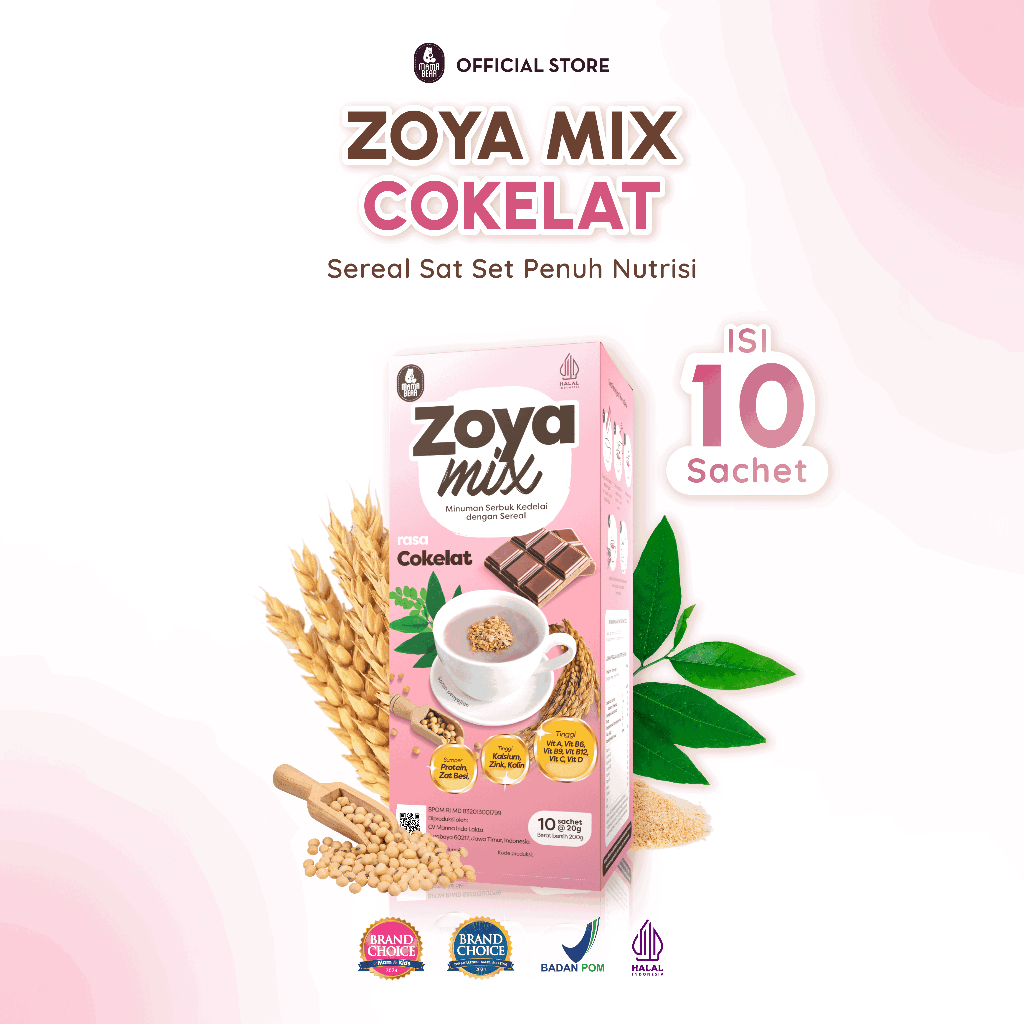 MamaBear ZoyaMix Rasa Cokelat Isi 10 Sachet - Sereal Kaya Nutrisi untuk Ibu Menyusui Halal BPOM