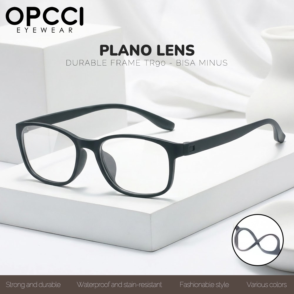 OPCCI Kacamata Style Kotak Keren Bahan TR90 Lentur Ringan Kokoh Fashion Wanita Dan Pria Plano Lens B