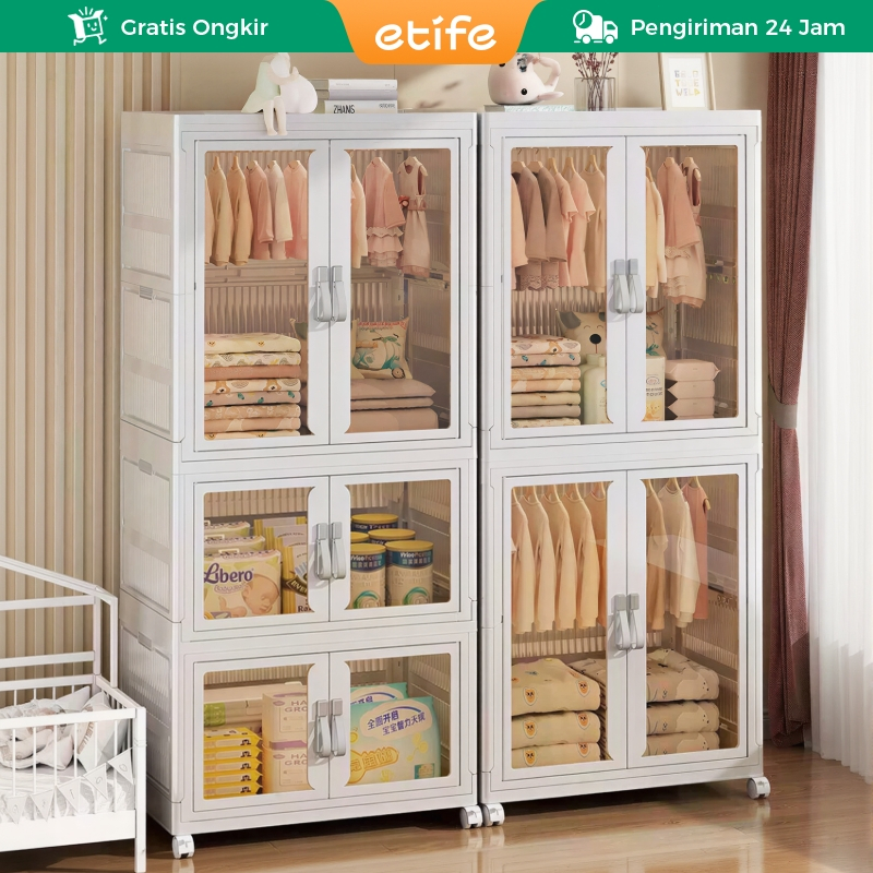 E-TIFE Lemari Pakaian Plastik Besar Jumbo Lemari Baju Gantung Anak Lemari Plastik Susun Storage Box
