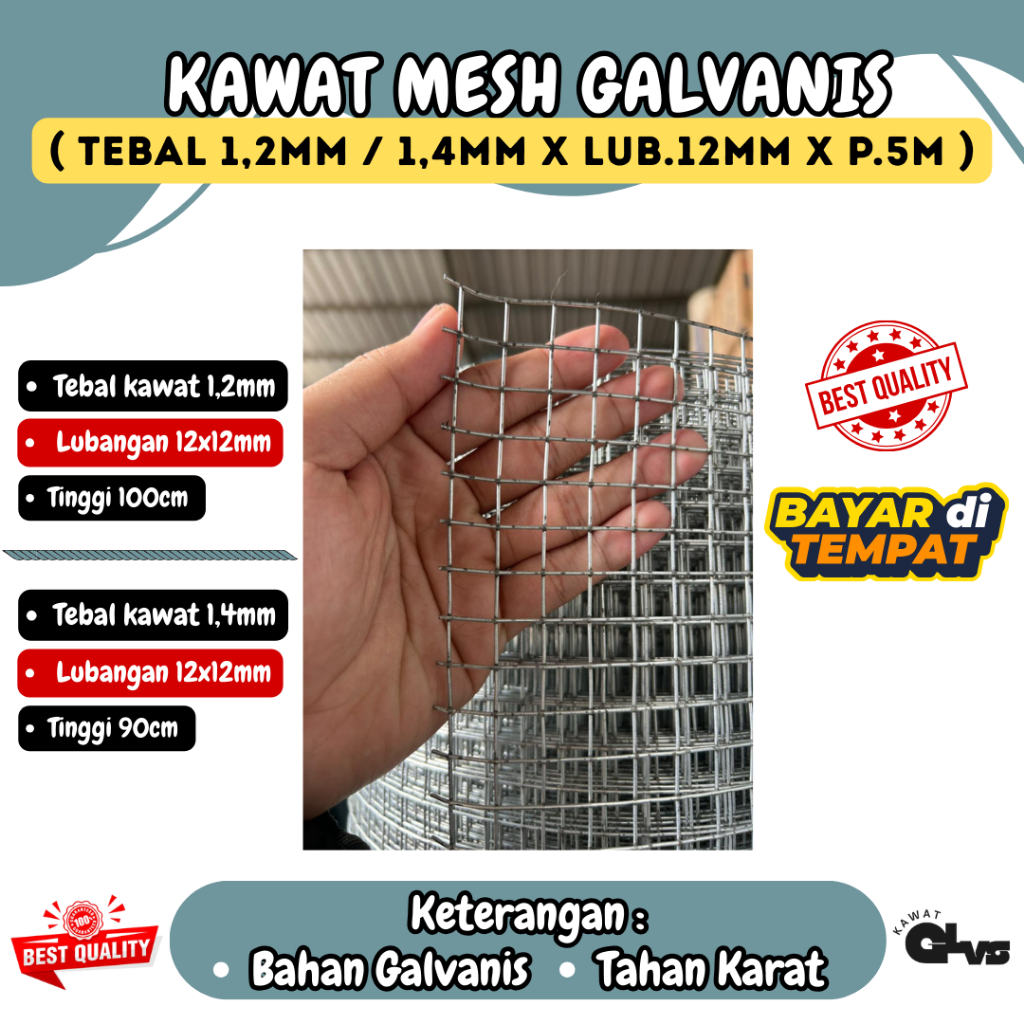KAWAT MESH GALVANIS PANJANG 5 METER TEBAL 1,2MM/1,4MM LUBANGAN 12X12