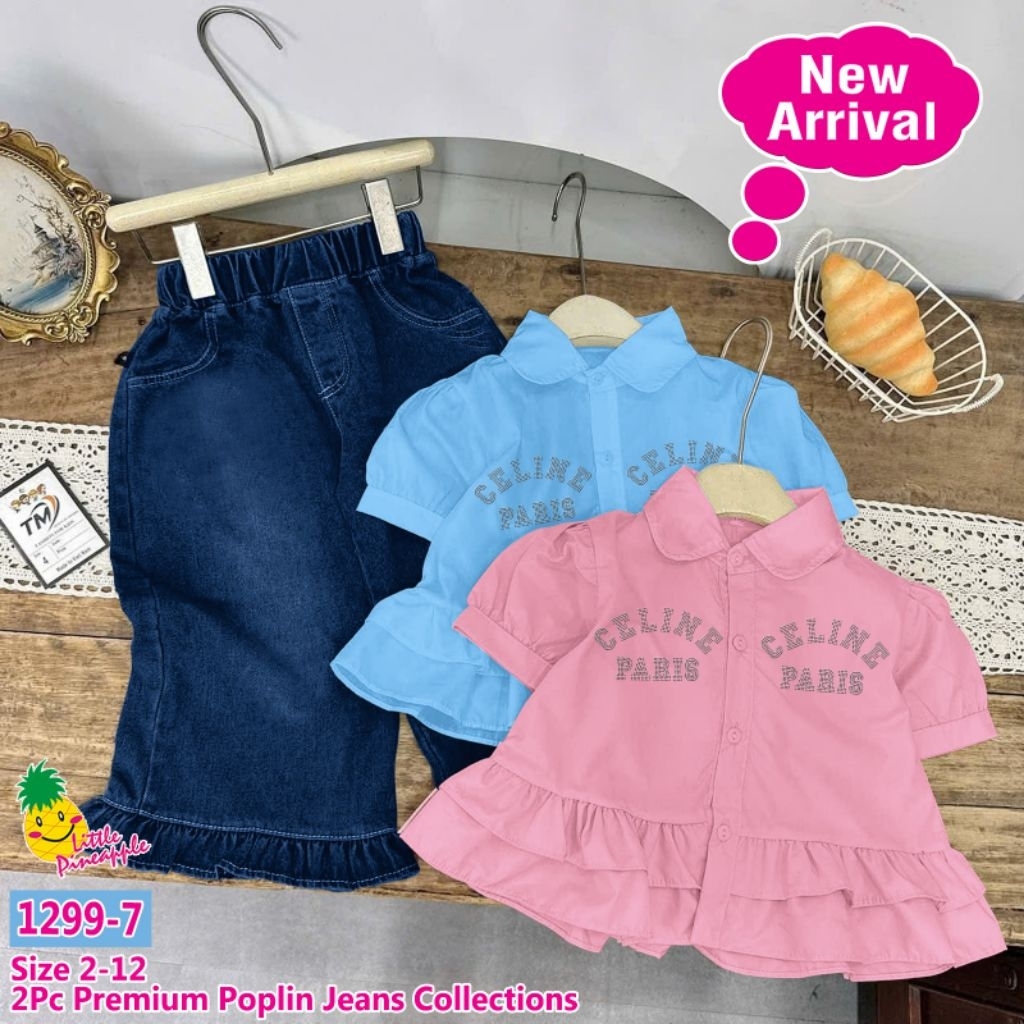 LITTLE PINEAPPLE - Setelan Kemeja Celana Jeans Anak Perempuan Usia 2-8Thn ( LP 1299-7/D)