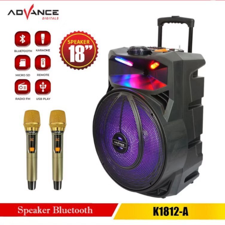 SPEAKER ADVANCE PORTABLE BLUETOOTH K1812A 18inc FREE 2 MIC WIRELESS