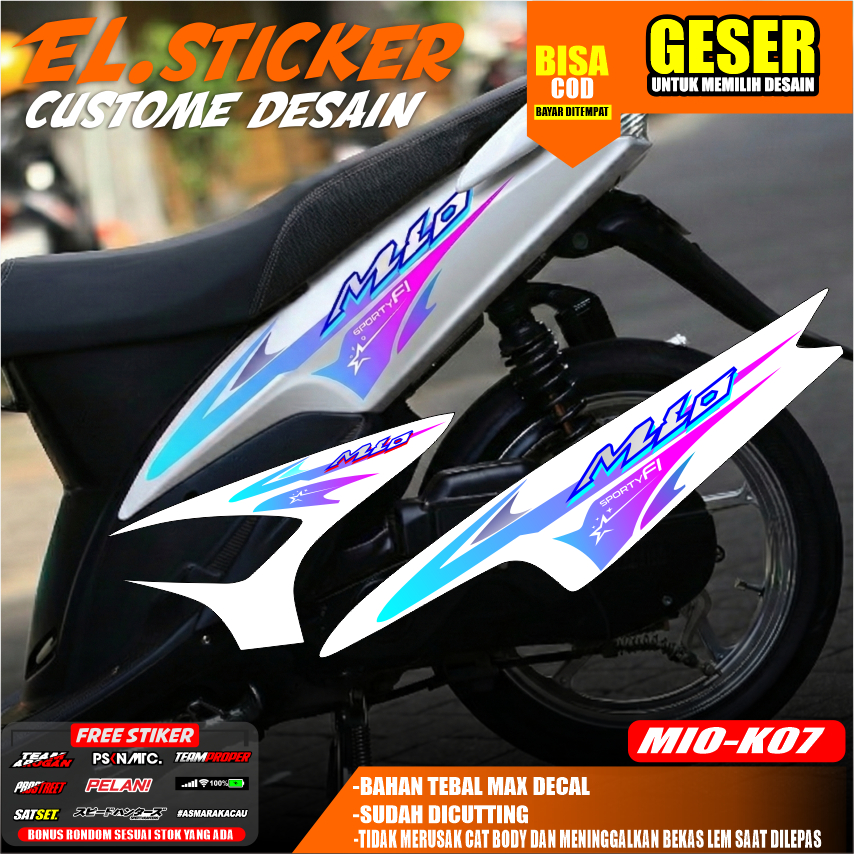 Striping Mio Sporty Transparan UV Bahan MaxDecal Model Minimalis Warna Cyan|Pink Ready Stok Mio-K 07