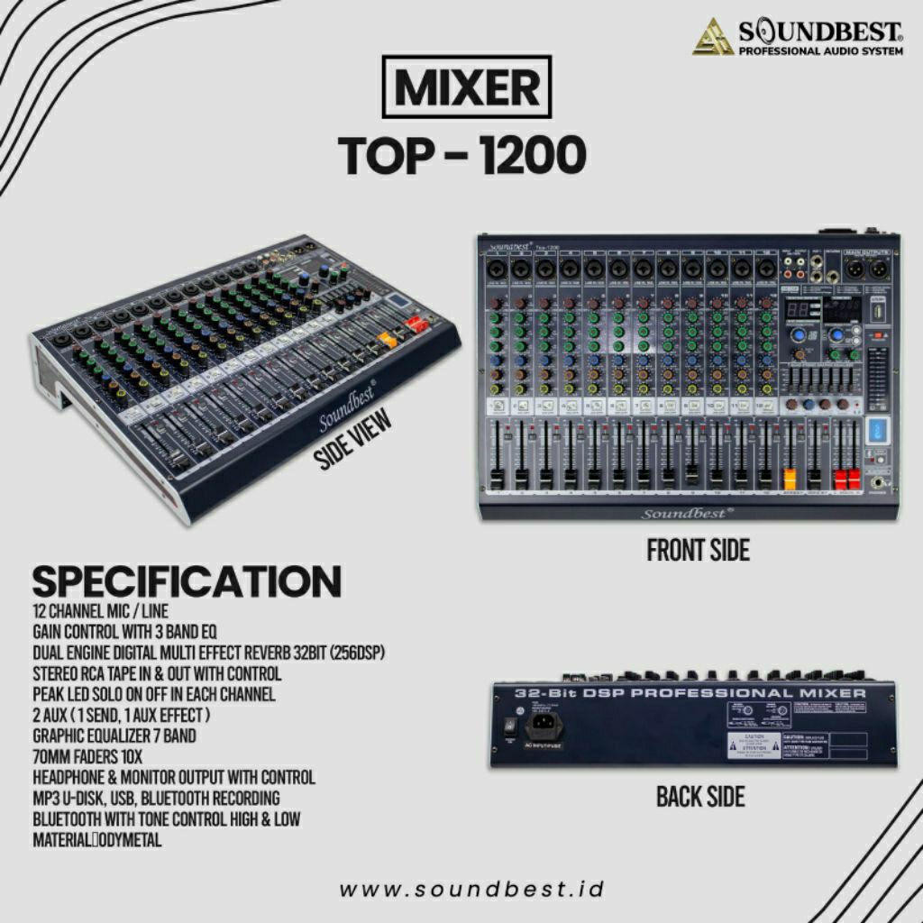 Mixer Soundbest TOP 1200 / TOP1200 Bluetooth Original 12 Channel