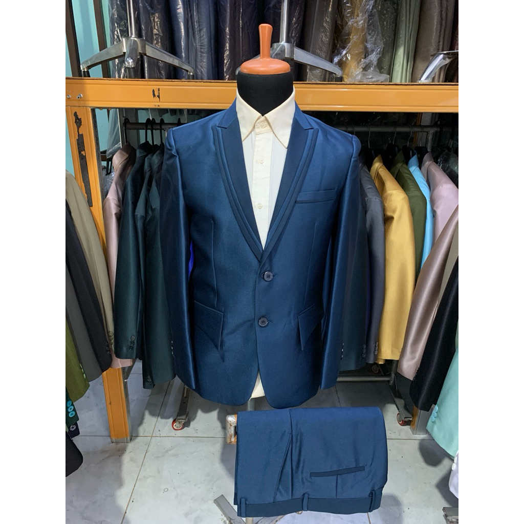 1 stel jas & celana blue emerald jas nikah jas pria jas murah jas formal slim fit semi woll ( BONUS 