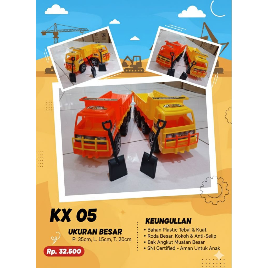 Mainan Anak Mobil Truk Bak Pasir KX 05 Material Plastik SNI Tebal Kuat Roda Besar Kokoh Bak Dump Bis