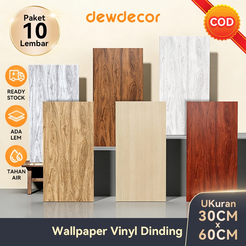 [30cmx60cm] Paket 10 Lembar Wallpaper Dinding Vinyl Motif Marble / Kayu / Granit Premium Tebal 2.5mm
