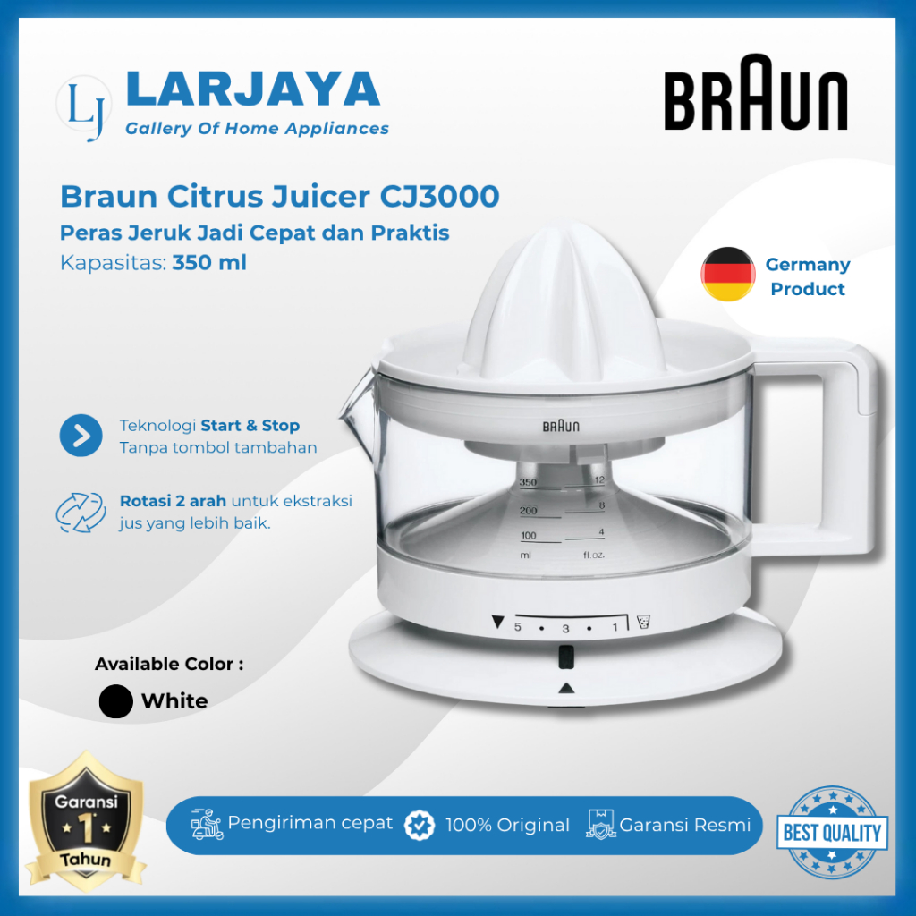 Braun Citrus Juicer Cj3000 Quick Easy Juicing Perasan Jus Jeruk Listrik Otomatis Kapasitas 350 ml