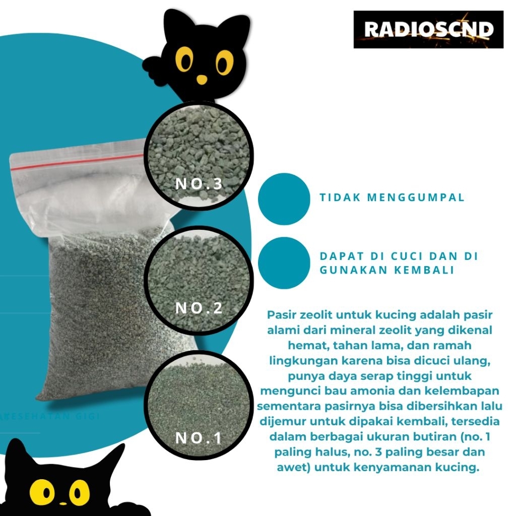 Pasir Kucing Murah - Pasir Kucing Zeolit / Zeolite / Zeolit- No 1, No 2, No 3 - Repack 1 kg