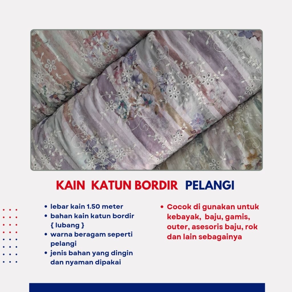 KAIN KATUN BORDIR || KATUN BORDIR PELANGI || BORDIR LUBANG [ HARGA PER 0,50 METER ]
