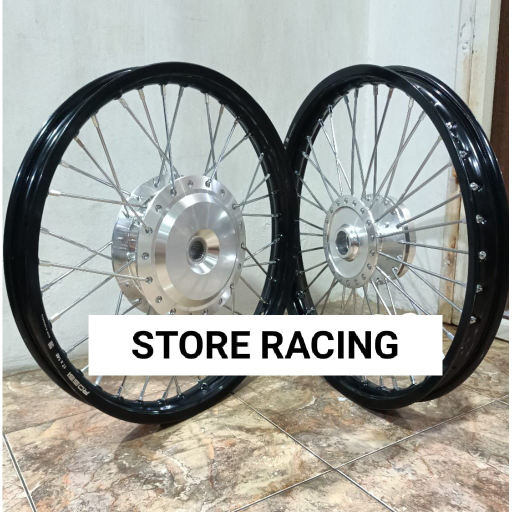 Paketan velg rossi hitam Glossi /Hitam drop  ring 17 Jari jari tdr chrome Stel lurus 140 140  Beat V