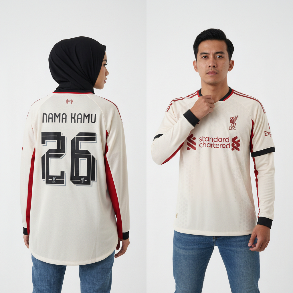 PLAYER ISSUE Longsleeve Jersey Lvrpl Away 2025 2026 LS Baju Bola Lengan Panjang Crem Long Sleeve Pas