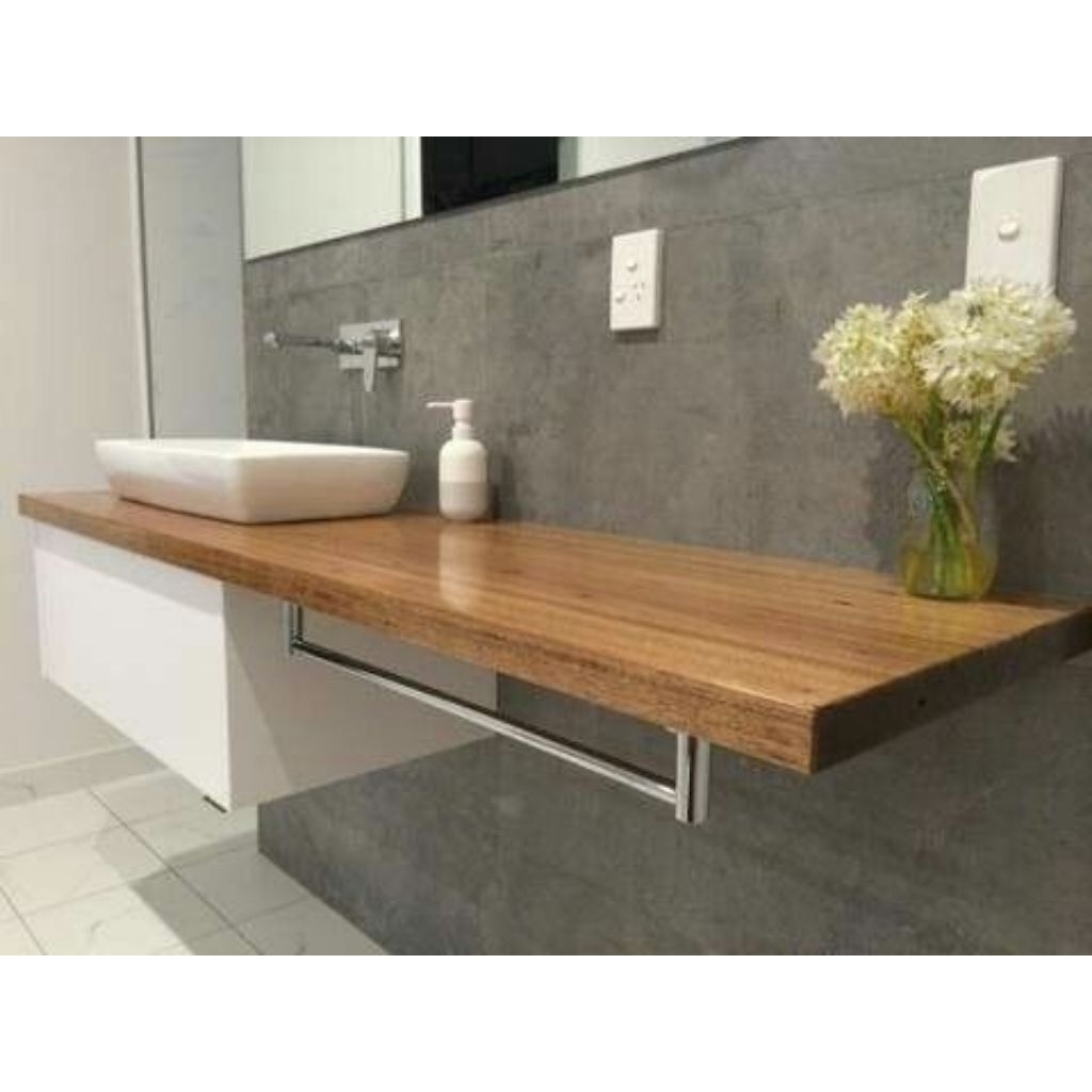 Top table meja wastafel kayu mahoni sisi lurus