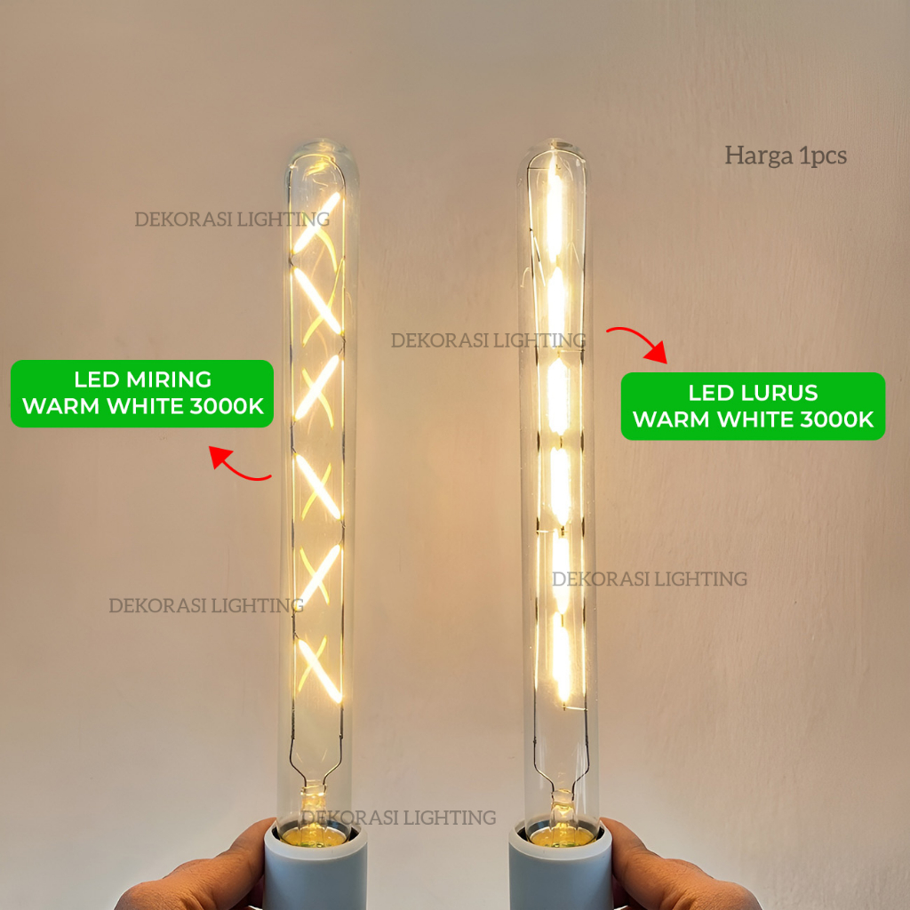 Lampu filament edison panjang pipa LED 3000K warm white T9-160 6wat 28 cm retro kafe