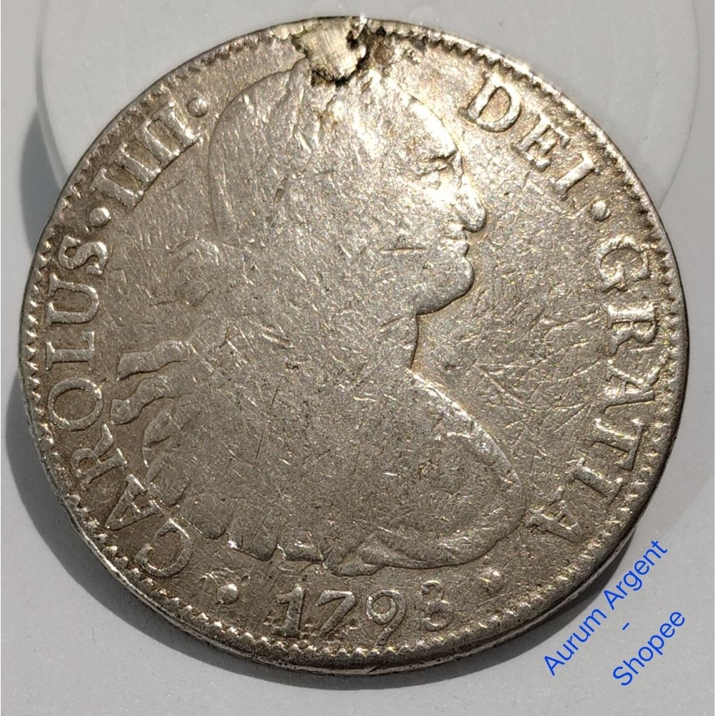 ZZ.26-- 1 PC KOIN PERAK KUNO ASLI 8R.F.M CAROLUS IIII TH 1798. -- SILVER COIN --